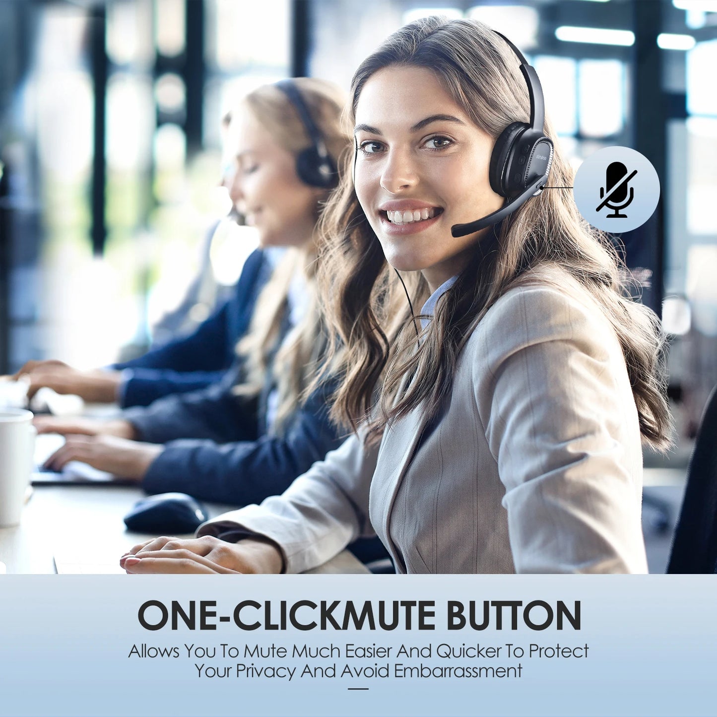 Wireless Call Center Headset  Noise Canceling Headphones