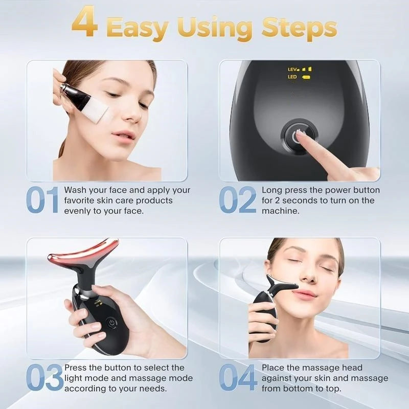 LED Light Facial Massager Skin Stimulator Heat