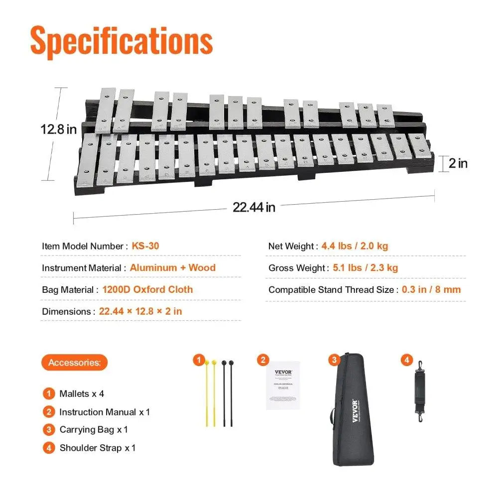 30-Note Xylophone Set with Mallets & Sticks