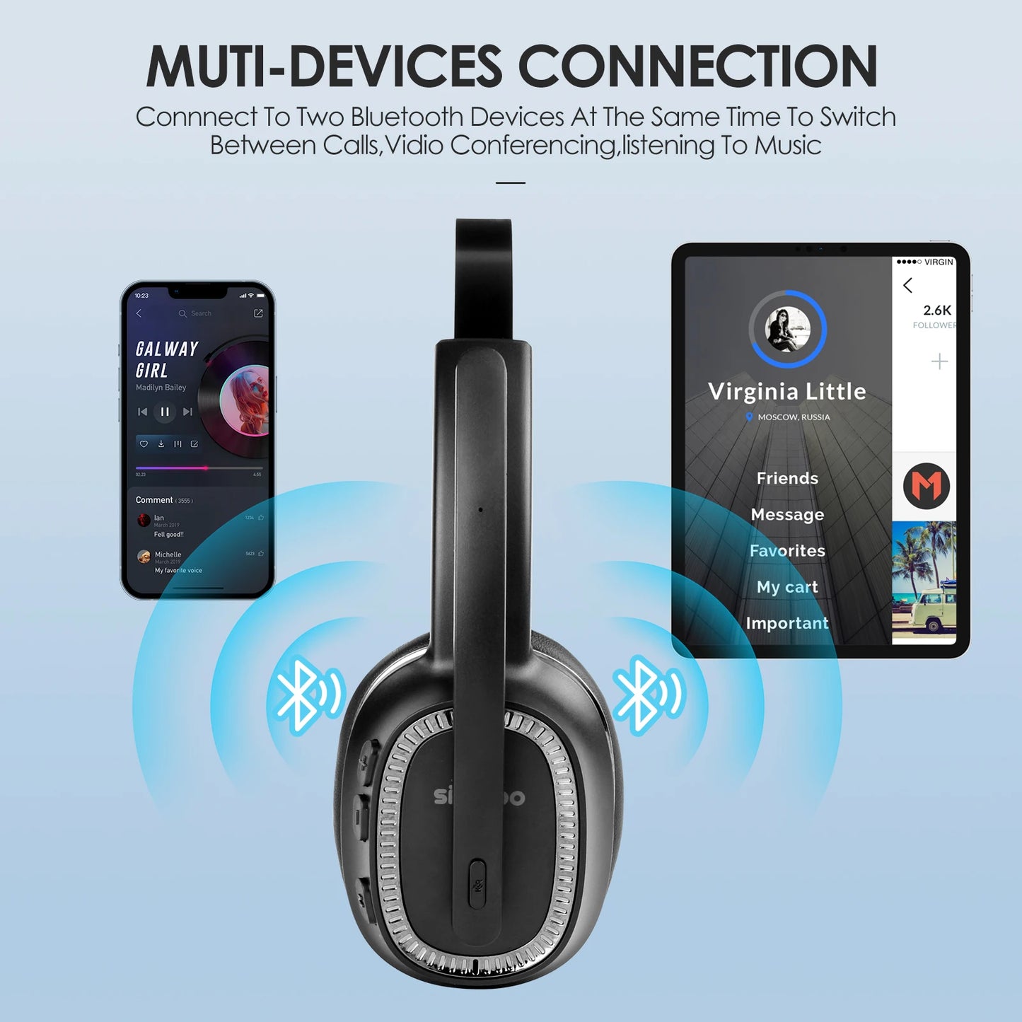 Wireless Call Center Headset  Noise Canceling Headphones