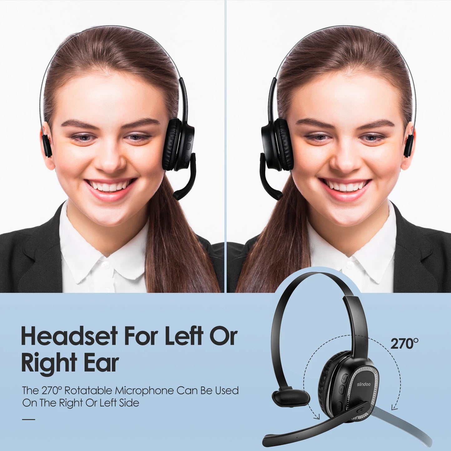Wireless Call Center Headset  Noise Canceling Headphones