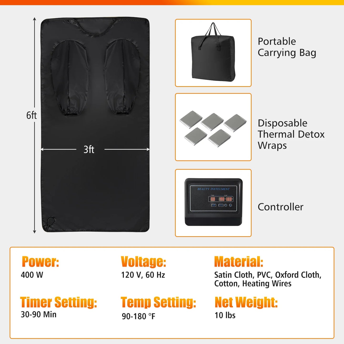 Infrared Sauna Blanket w/ Sleeves Wraps 90-180°F