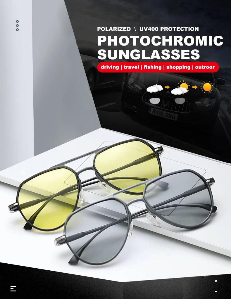 Polarized Discoloration Aviation Sunglasses Day/Night Safe VisionWellness