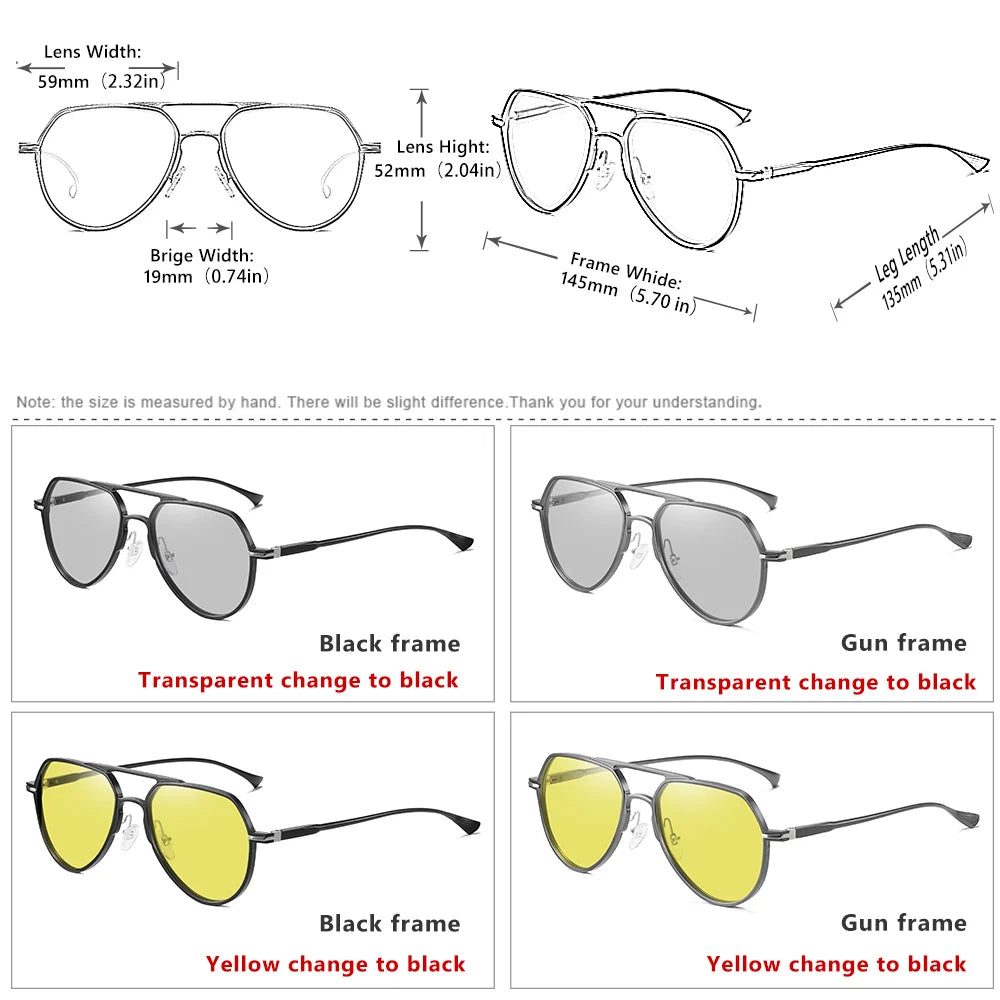 Polarized Discoloration Aviation Sunglasses Day/Night Safe VisionWellness