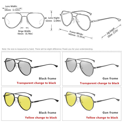 Polarized Discoloration Aviation Sunglasses Day/Night Safe VisionWellness
