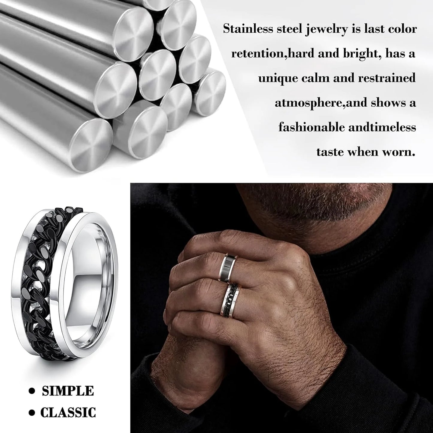 Men Women Anxiety Relief Band Spinner Rings