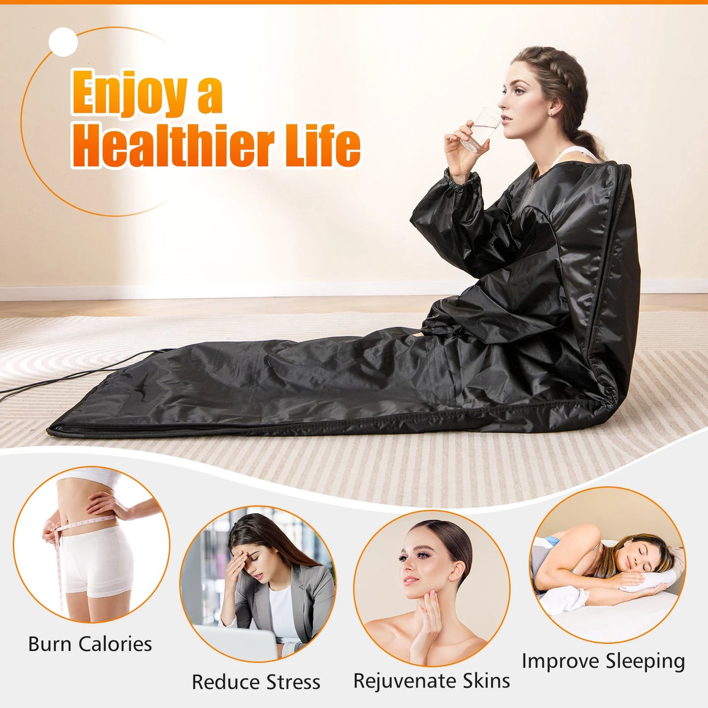 Infrared Sauna Blanket w/ Sleeves Wraps 90-180°F