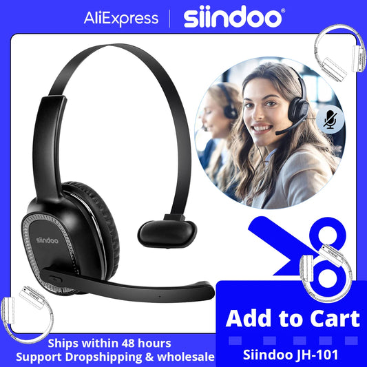 Wireless Call Center Headset  Noise Canceling Headphones